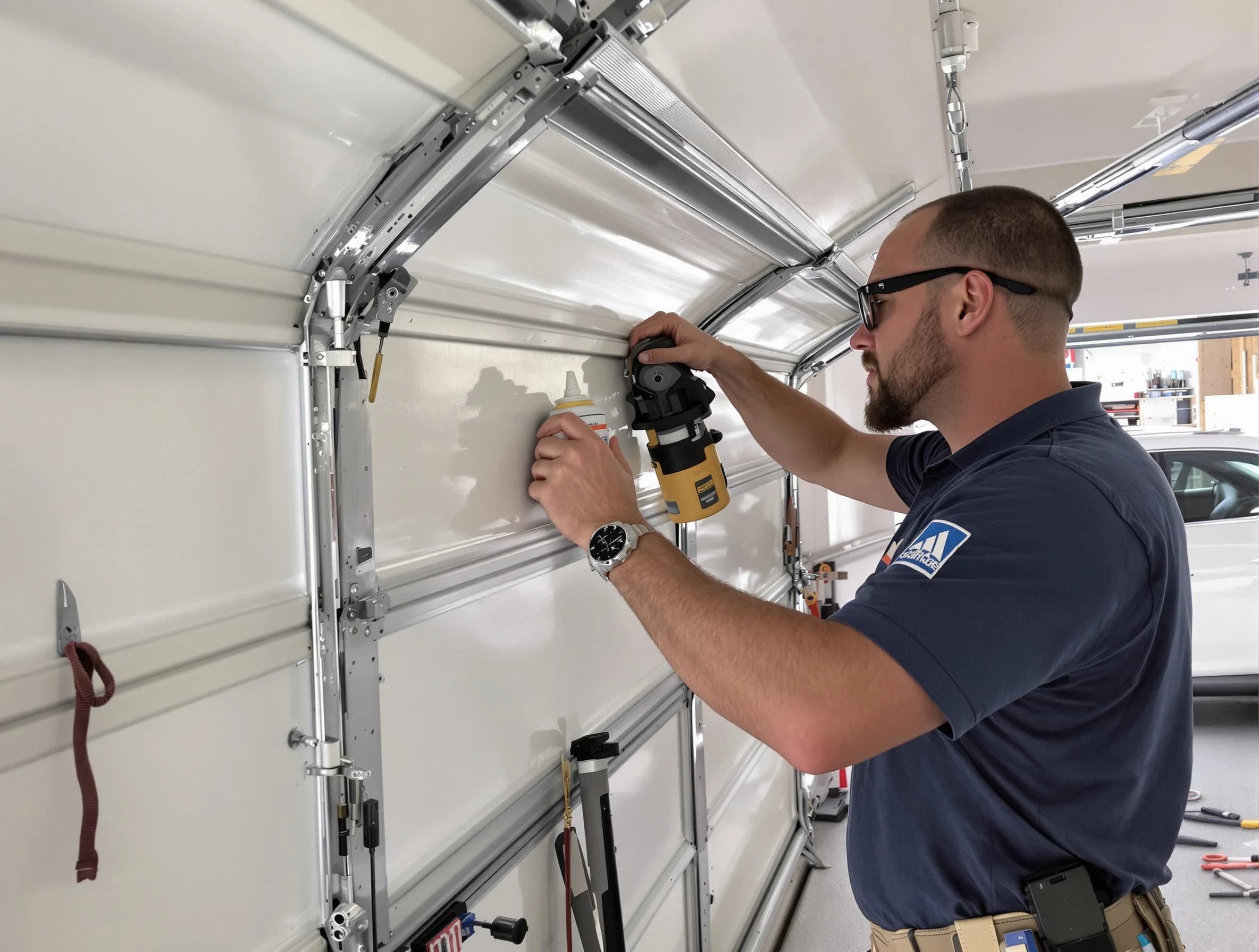 Mequon Garage Door Repair technician performing comprehensive noise reduction service in Mequon