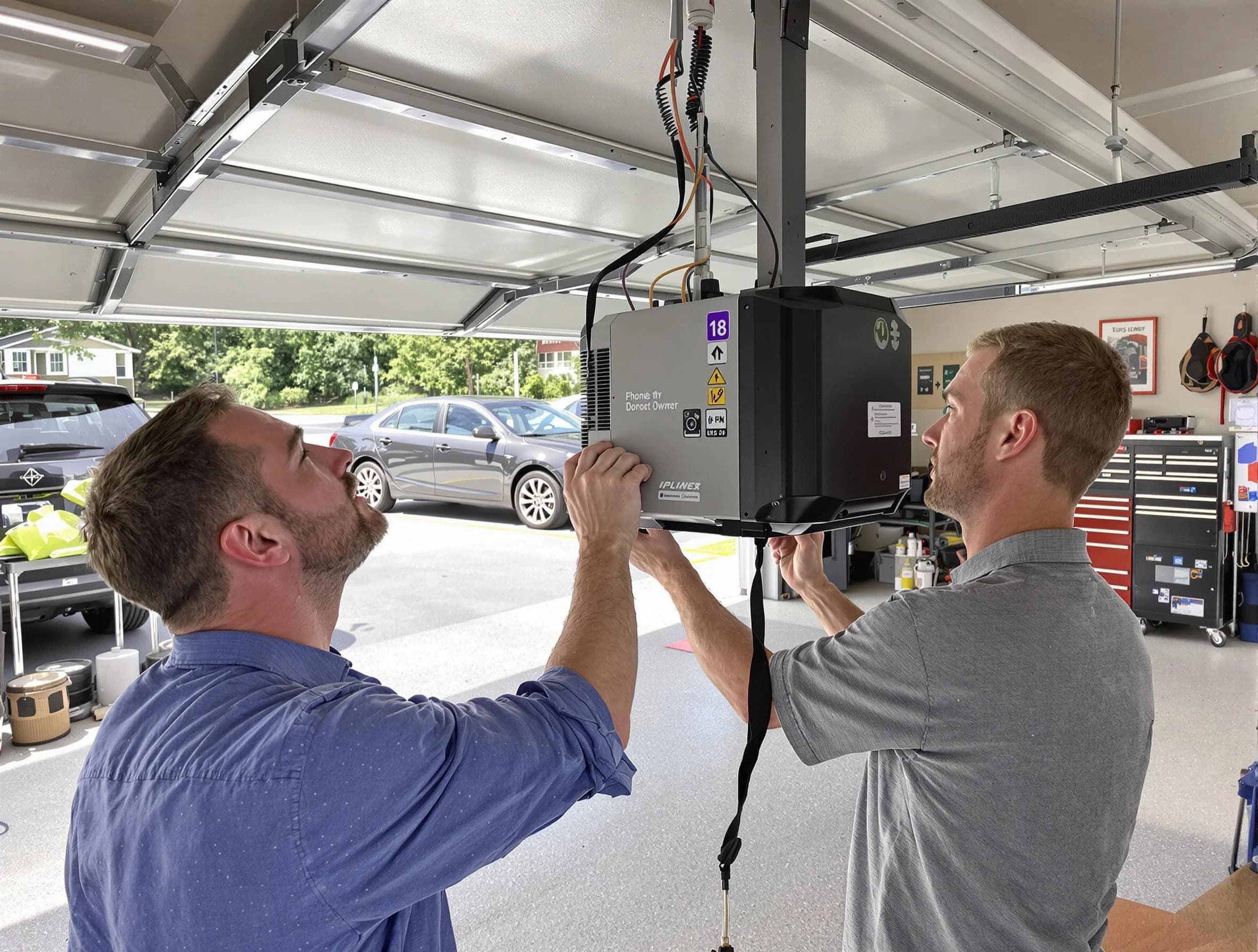 Mequon Garage Door Repair technician installing garage door opener in Mequon