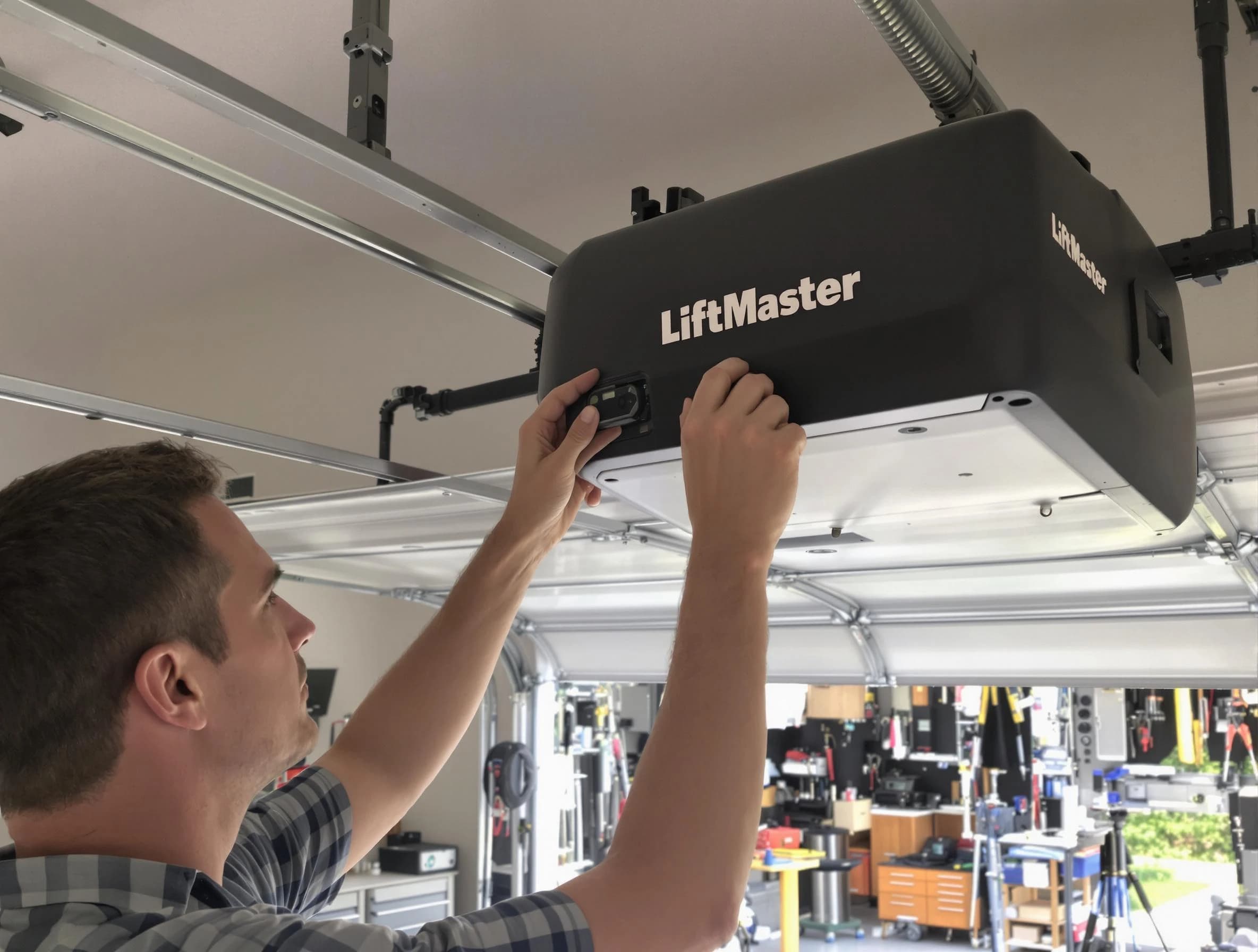 Mequon Garage Door Repair technician repairing garage door opener in Mequon