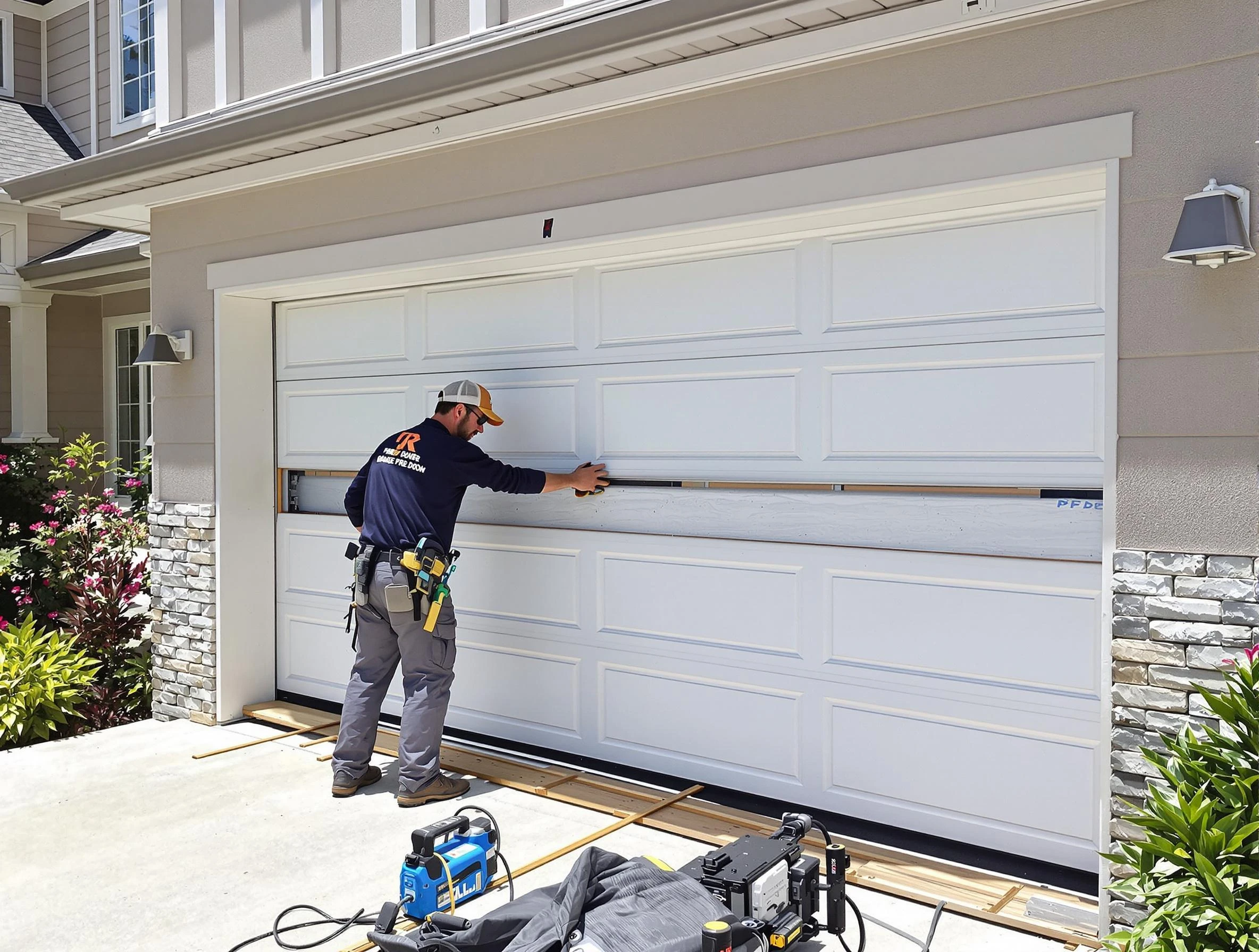 Mequon Garage Door Repair team performing complete garage door replacement at Mequon residence