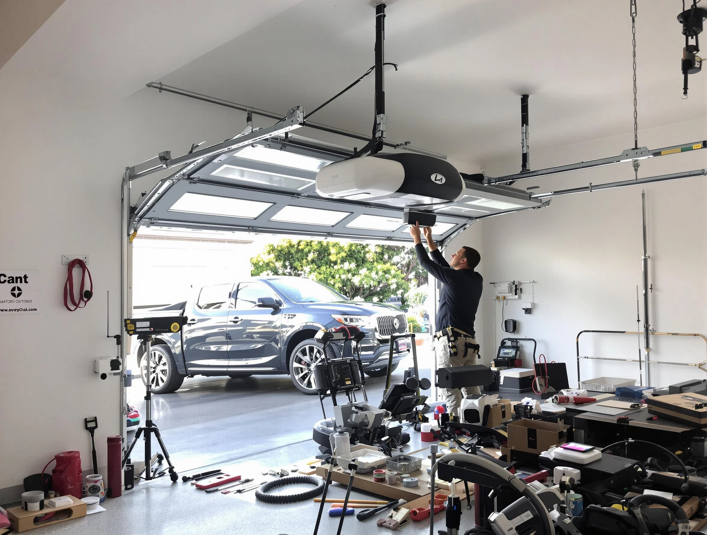 Mequon Garage Door Repair specialist installing smart garage door opener system in Mequon home