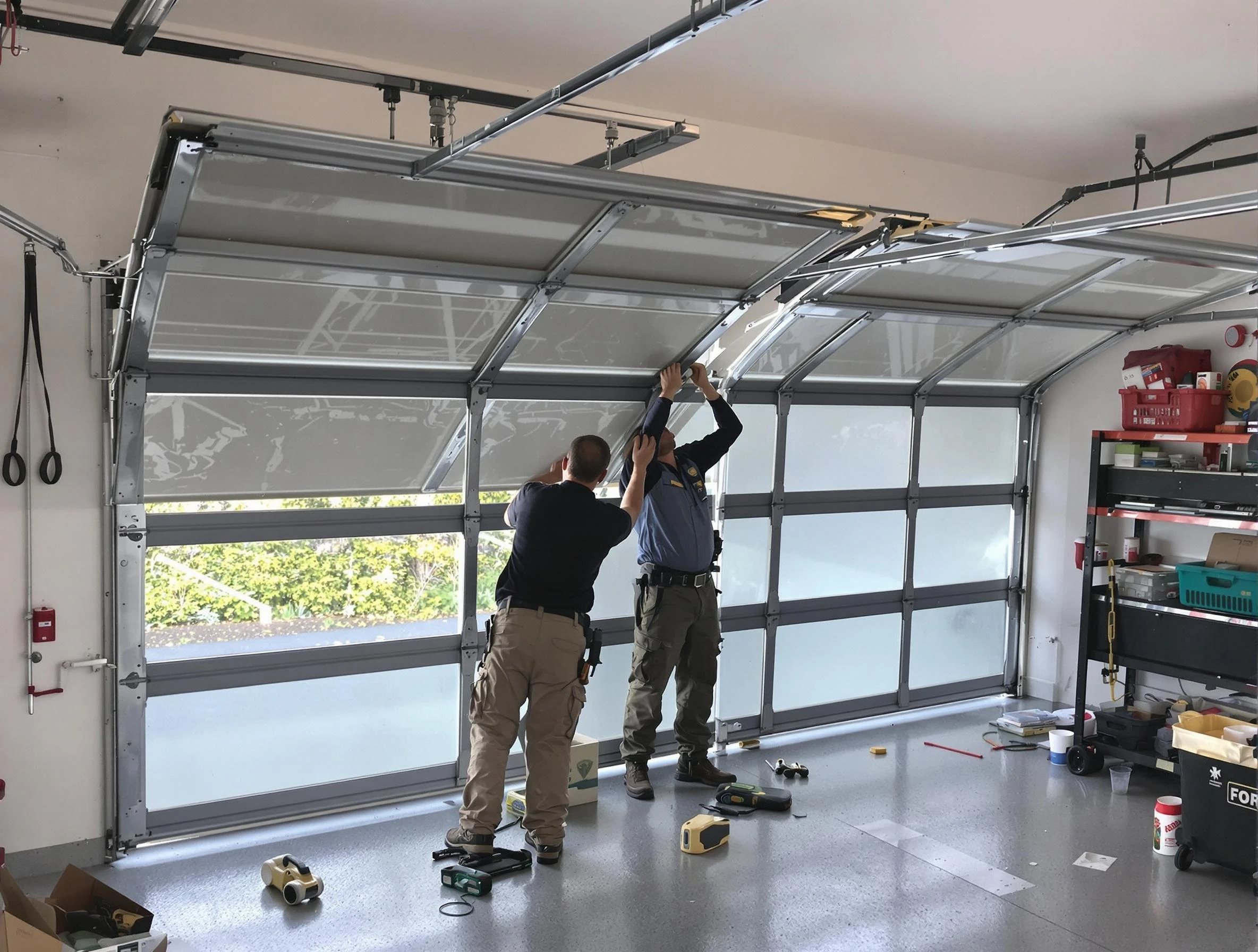 Mequon Garage Door Repair expert performing precise panel replacement on Mequon garage door