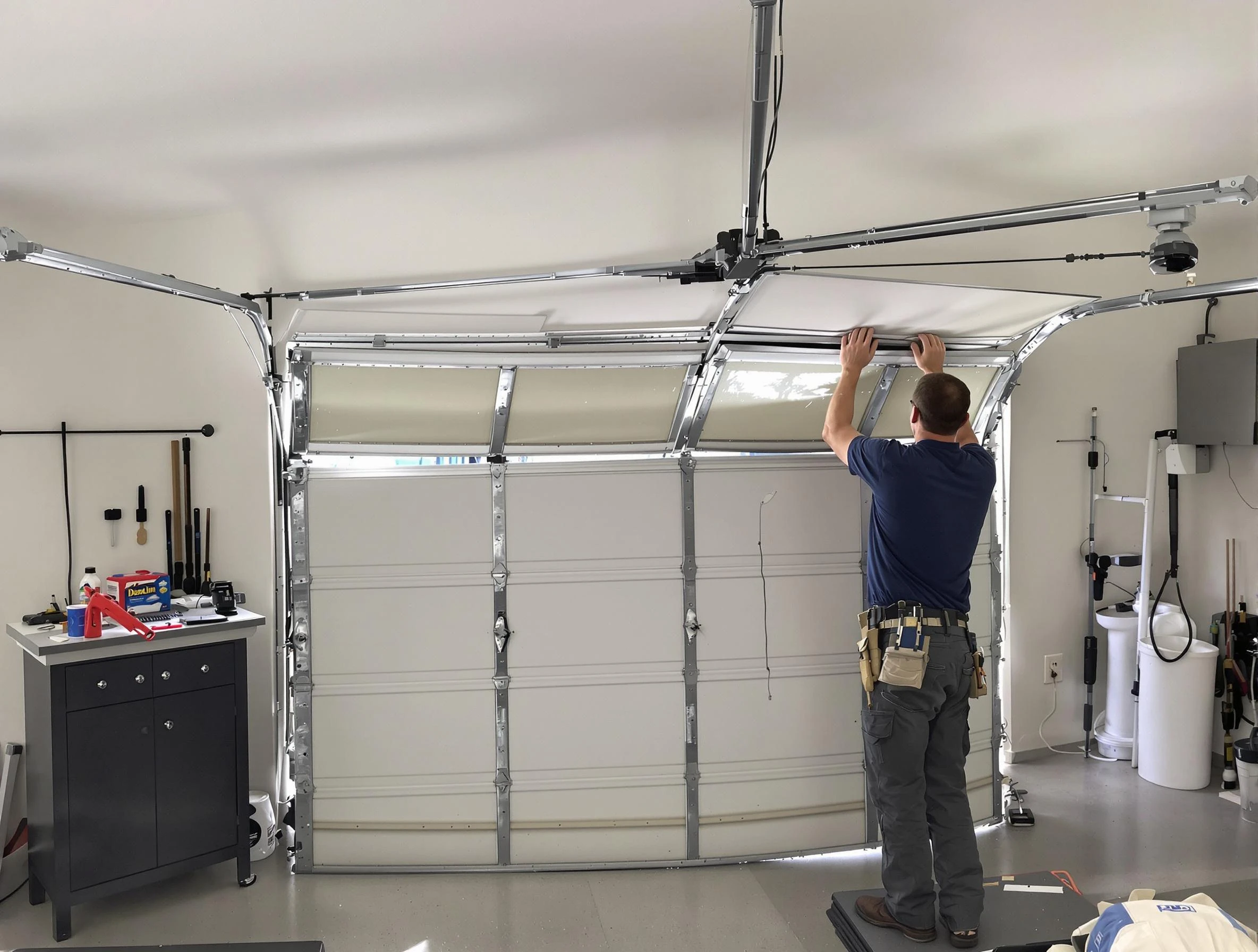 Mequon Garage Door Repair specialist performing precise section replacement on Mequon garage door